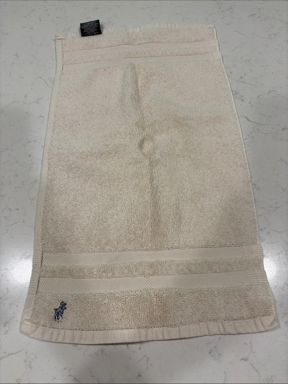 Ralph Lauren Beige Hand Towel Trio with Navy Pony
